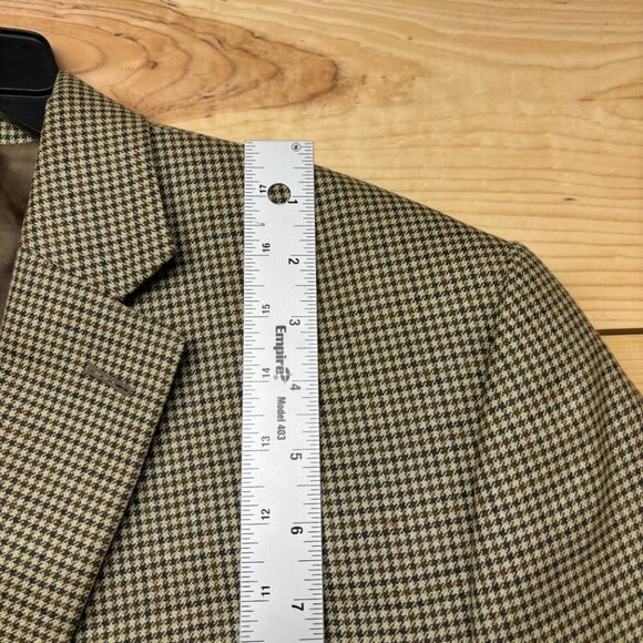 Lauren Ralph Lauren Houndstooth Blazer 46R Brown Tan Silk Wool Blend Coat Jacket - Picture 6 of 14